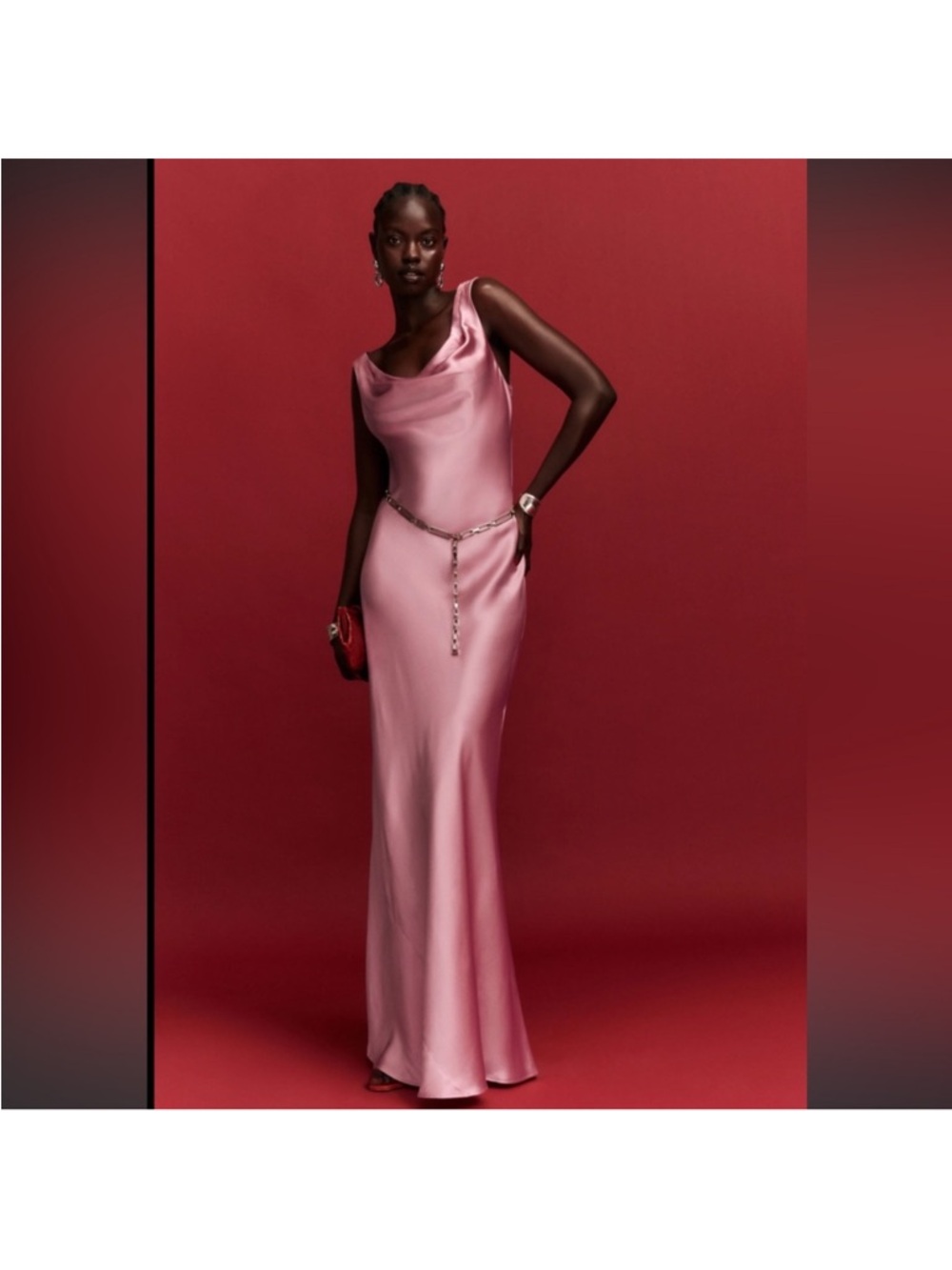 Reformation Annabelle Pink Silk Cowl-Neck Maxi Dress - Rose Petal